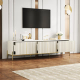 Modern Beige TV Stand with Storage Drawers & Metal Foot - Spacious Entertainment Center
