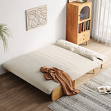 Convertible Sofa in Beige & Brown - Tech Fabric Upholstered, Foldable, with Wooden Legs