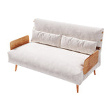 Convertible Sofa in Beige & Brown - Tech Fabric Upholstered, Foldable, with Wooden Legs