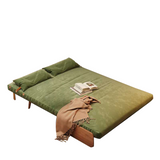 Convertible Sofa in Beige & Brown - Tech Fabric Upholstered, Foldable, with Wooden Legs