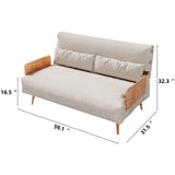 Convertible Sofa in Beige & Brown - Tech Fabric Upholstered, Foldable, with Wooden Legs