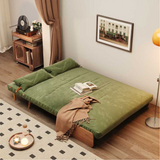 Convertible Sofa in Beige & Brown - Tech Fabric Upholstered, Foldable, with Wooden Legs