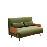Convertible Sofa in Beige & Brown - Tech Fabric Upholstered, Foldable, with Wooden Legs
