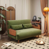 Convertible Sofa in Beige & Brown - Tech Fabric Upholstered, Foldable, with Wooden Legs