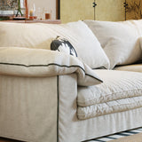 WEHOMZ Beige Cotton Linen Sofa with Removable Washable Covers & Cushion Back