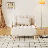 WEHOMZ Beige Folding Sofa Bed Convertible, Cotton & Linen Upholstery, Wooden Legs