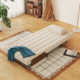 WEHOMZ Beige Folding Sofa Bed Convertible, Cotton & Linen Upholstery, Wooden Legs