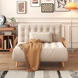 WEHOMZ Beige Folding Sofa Bed Convertible, Cotton & Linen Upholstery, Wooden Legs