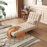 WEHOMZ Beige Folding Sofa Bed Convertible, Cotton & Linen Upholstery, Wooden Legs