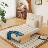 WEHOMZ Beige Folding Sofa Bed Convertible, Cotton & Linen Upholstery, Wooden Legs