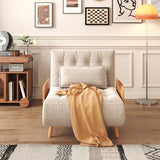 WEHOMZ Beige Folding Sofa Bed Convertible, Cotton & Linen Upholstery, Wooden Legs