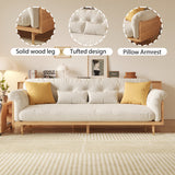 WEHOMZ Beige Sofa with Tufted Cotton Linen Upholstery & Solid Wood Frame