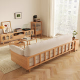 WEHOMZ Beige Sofa with Tufted Cotton Linen Upholstery & Solid Wood Frame