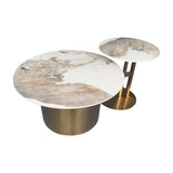 Modern Black & Gold Nesting Coffee Table Set with Sintered Stone & Metal