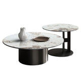 Modern Black & Gold Nesting Coffee Table Set with Sintered Stone & Metal