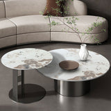 Modern Black & Gold Nesting Coffee Table Set with Sintered Stone & Metal