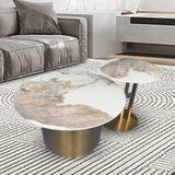Modern Black & Gold Nesting Coffee Table Set with Sintered Stone & Metal