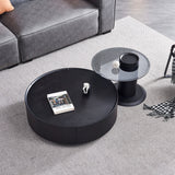 Black & Grey Round Nesting Coffee Table Set with Storage & Tempered Glass