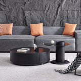 Modern Black & Grey Nesting Coffee Table Set with Storage Drawers & Tempered Glass