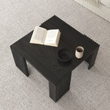WEHOMZ Minimalist Black Square Coffee Table with Fluted Edges – Engineered Wood