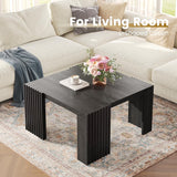 WEHOMZ Minimalist Black Square Coffee Table with Fluted Edges – Engineered Wood