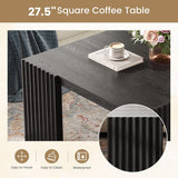 WEHOMZ Minimalist Black Square Coffee Table with Fluted Edges – Engineered Wood