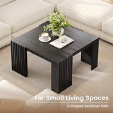 WEHOMZ Minimalist Black Square Coffee Table with Fluted Edges – Engineered Wood
