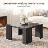 WEHOMZ Minimalist Black Square Coffee Table with Fluted Edges – Engineered Wood