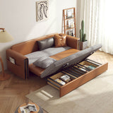 Brown Convertible Sofa Comfortable Leather Sleeper Sofa with Storage