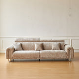 WEHOMZ Chenille Lounge Sofa in Light Mocha, Vintage Green & Deep Blue with Adjustable Headrest