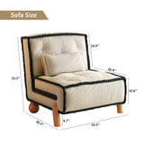 Modern Convertible Armless Sleeper Sofa Bed Chair with Technology Velvet & Solid Wood Legs - Black & White