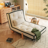 Modern Convertible Armless Sleeper Sofa Bed Chair with Technology Velvet & Solid Wood Legs - Black & White