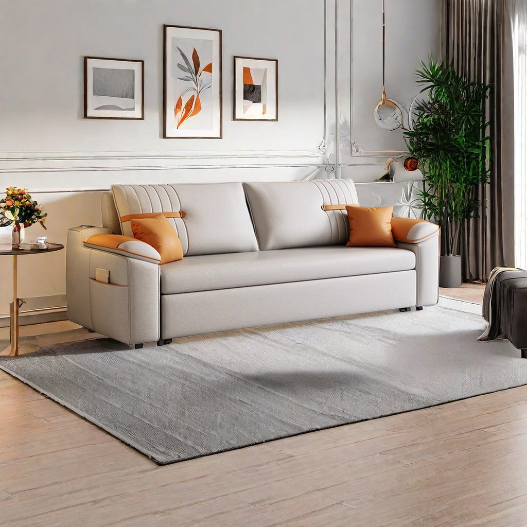 Gray Convertible Sleeper Sofa Bed with Storage & Cushion Back, Contemp ...