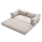 Corduroy Fabric Convertible Sofa Bed with Stainless Steel Frames in Caramel, Grey & Beige