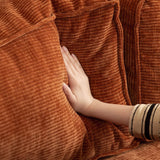 Corduroy Fabric Convertible Sofa Bed with Stainless Steel Frames in Caramel, Grey & Beige