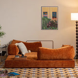 Corduroy Fabric Convertible Sofa Bed with Stainless Steel Frames in Caramel, Grey & Beige