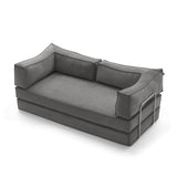 Corduroy Fabric Convertible Sofa Bed with Stainless Steel Frames in Caramel, Grey & Beige