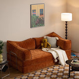 Corduroy Fabric Convertible Sofa Bed with Stainless Steel Frames in Caramel, Grey & Beige