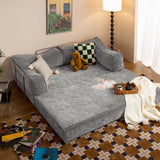 Corduroy Fabric Convertible Sofa Bed with Stainless Steel Frames in Caramel, Grey & Beige