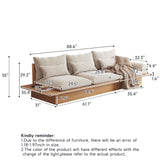 Cotton Linen Beige Sofa with Underseat Storage & Solid Wood Frame