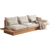 Cotton Linen Beige Sofa with Underseat Storage & Solid Wood Frame