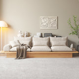 Cotton Linen Beige Sofa With Wood Frame & Storage Underneath