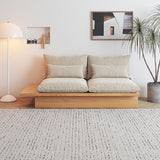 Cotton Linen Beige Sofa with Underseat Storage & Solid Wood Frame