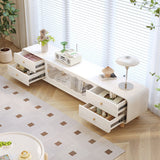 Modern Cream Wooden TV Stand with Sliding Door & Drawers, Beige