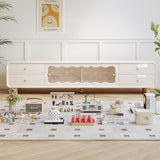 Modern Cream Wooden TV Stand with Sliding Door & Drawers, Beige