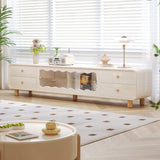 Modern Cream Wooden TV Stand with Sliding Door & Drawers, Beige