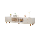 Modern Cream Wooden TV Stand with Sliding Door & Drawers, Beige