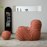 WEHOMZ Modern Striped Lounge Chair & Ottoman Set, Foam Cushion, Red or Blue