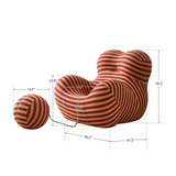 WEHOMZ Modern Striped Lounge Chair & Ottoman Set, Foam Cushion, Red or Blue