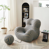 WEHOMZ Modern Striped Lounge Chair & Ottoman Set, Foam Cushion, Red or Blue